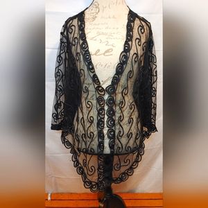 Step In Style Womens Black Sheer Mesh Lace Cardigan / Coat One Size